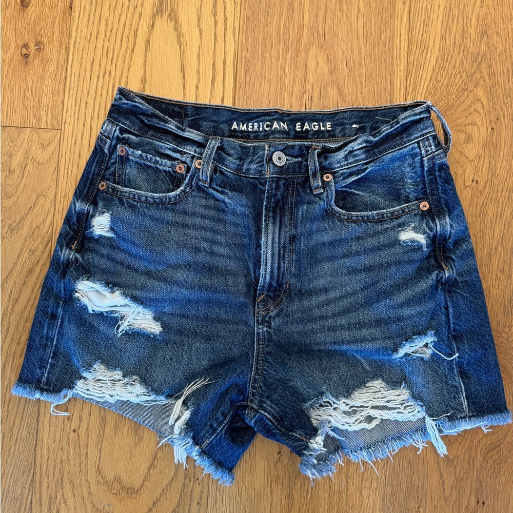 American Eagle Outfitters Dark Blue Ripped Jean Shorts